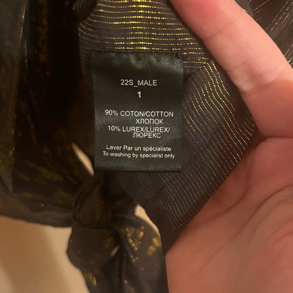 Mes Demoiselles Metallic Striped Tie Front Button Up Blouse in Black & Gold - Picture 5 of 6